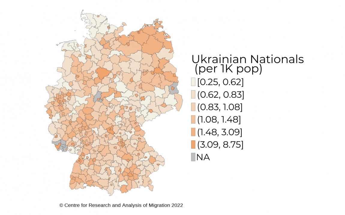 Share of Ukrainian migrants in German regions