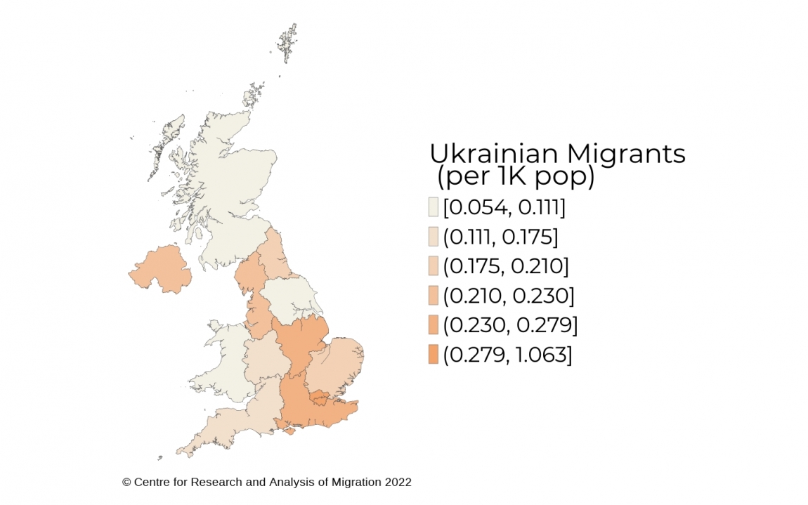 Share of Ukrainian migrants in UK regions